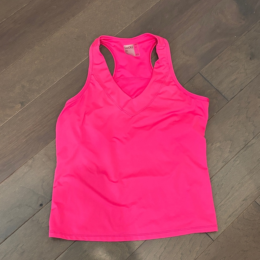 Lucky in Love Neon Pink Racerback Tank